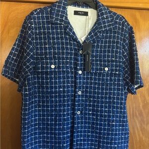 Amiri Men’s Boucle Check Camp Up Short-Sleeve Shirt size 50 Euro/ US Medium